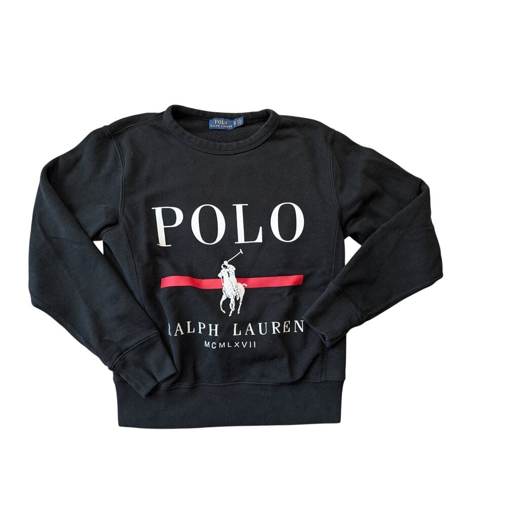 Polo Ralph Lauren Big Pony Sweatshirt Mens XS Black Graphic Pullover BLACK